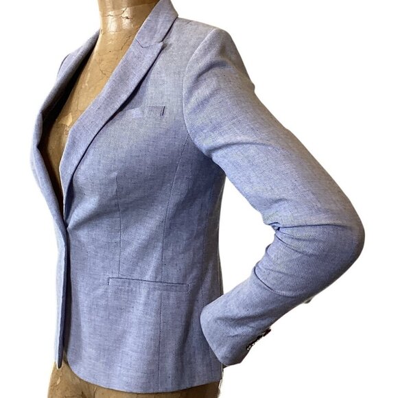 Banana Republic Classic Fit Linen Blend Cross-Weave Blazer Sz 2 Blue #324F - Picture 7 of 11